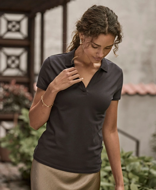 Women's Luxury Stretch V-Neck Polo 1409 Norrbytryck